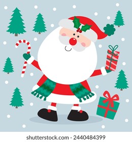 Christmas Design For Card, Bag with Santa Claus and Candy cane
