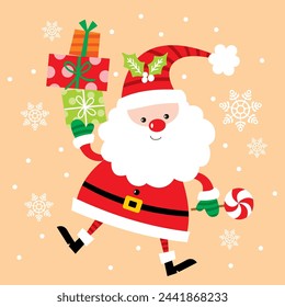 Christmas Design For Card, Bag with Santa Claus and Gifts