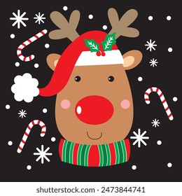Christmas Design For Card,Bag with Cute Reindeer Face