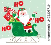 Christmas Design For Card,Bag with Cute Santa Claus and Sleigh
