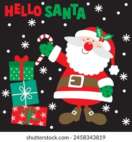 Christmas Design For Card,Bag with Cute Santa Claus and Gifts