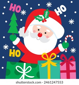 Christmas Design For Card,Bag with Cute Santa Claus and Candy cane
