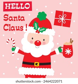 Christmas Design For Card,Bag with Cute Santa Claus and Candy cane vector