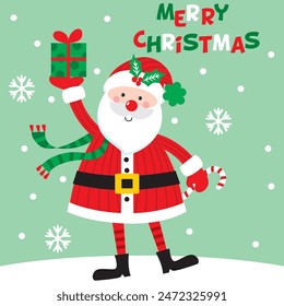 Christmas Design For Card,Bag with Cute Santa Claus and Gift