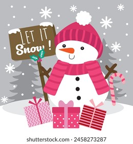 Christmas Design For Card,Bag with Cute Snowman and Candy cane