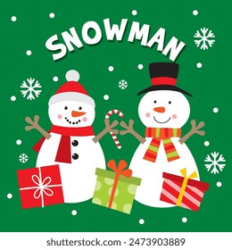 Christmas Design For Card,Bag with Cute Two Snowman