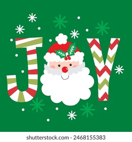 Christmas Design For Card,Bag with Joy Lettering and Santa Claus