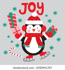 Christmas Design For Card,Bag with Penguin and Gifts