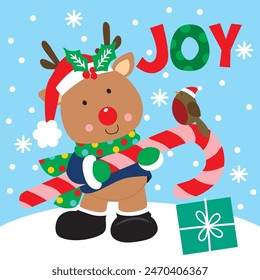 Christmas Design For Card,Bag with Reindeer and Candy cane