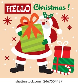 Christmas Design For Card,Bag with Santa Claus and Gifts