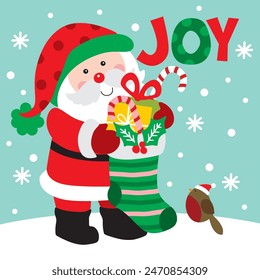 Christmas Design For card,Bag with Santa Claus and Christmas Stocking