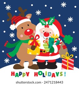 Christmas Design For Card,Bag with Santa Claus and Reindeer