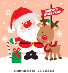 Christmas Design For Card,Bag with Santa Claus and Reindeer