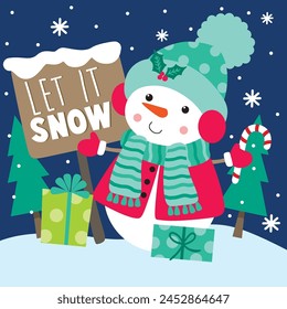 Christmas Design For Card,Bag with Snowman and Gifts