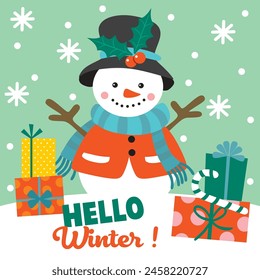 Christmas Design For Card,Bag with Snowman and Gifts