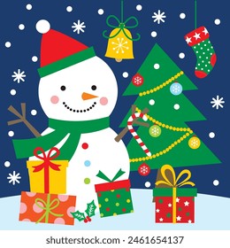 Christmas Design For Card,Bag with Snowman and Christmas Tree