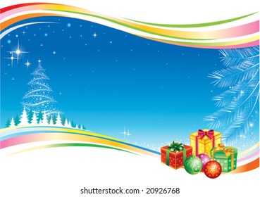 christmas design with Christmas-tree decorations and presents
