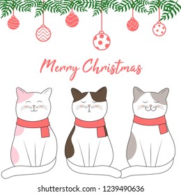 Christmas design with cute cat vector background