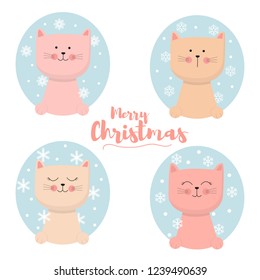 Christmas design with cute cat vector background