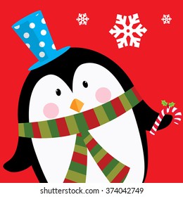 Christmas design with cute penguin design vector suitable for greeting card, background, gift bag design, gift box design 