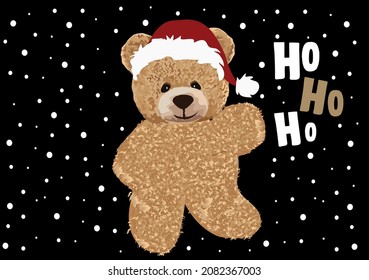 christmas design cute teddy bear with noel hat drawing vector