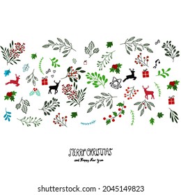 Diseño navideño con colección decorada de Navidad sobre fondo blanco