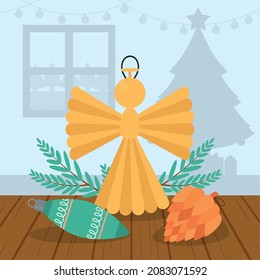 christmas design with decorative tree hangers