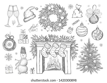 Christmas design element in doodle style. Hand drawn. 