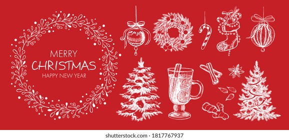 elemento de diseño navideño en estilo doodle. Dibujado a mano.	