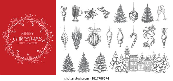 Christmas design element in doodle style. Hand drawn.	