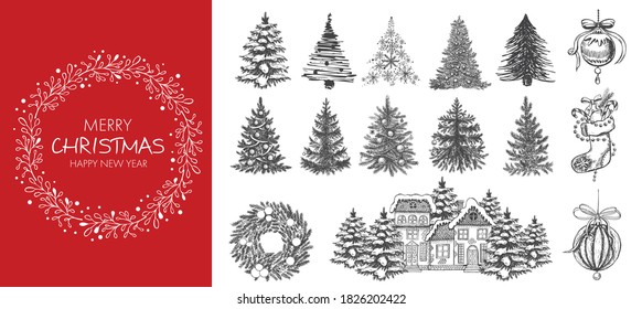 Christmas design element in doodle style. Hand drawn.	