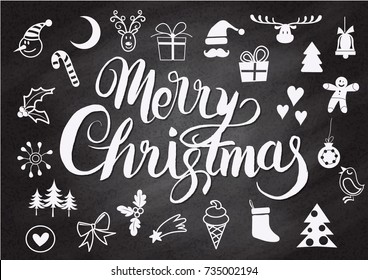 Christmas design element in doodle style on chalkboard wall