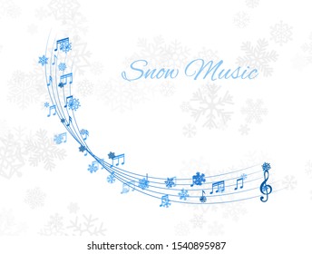 Christmas Design Element From Flying Swirl Lines, Music Notes And Snowflakes. Winter Holiday Decoration On The Light Background From Snow.