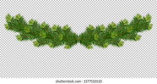 Christmas design element for greeting card or invitation. Fir garland. Vector illustration.