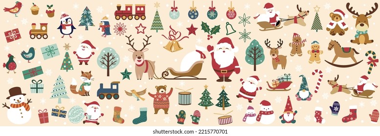 Christmas Design Element Vector Illustration Set Isolated On A Plain Background.