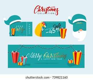 Christmas design elements, banners, labels. Xmas sale. Santa letter paper