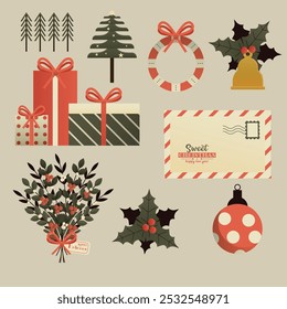 Navidades Elementos de diseño Adornos Regalos Sobre Flora
