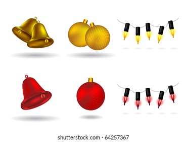 Christmas Design Elements - bells, balls, and lights vector illustration