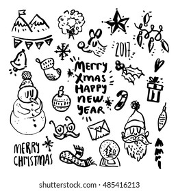 Christmas design elements black on white background