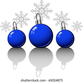 Christmas design elements with blue balls over white