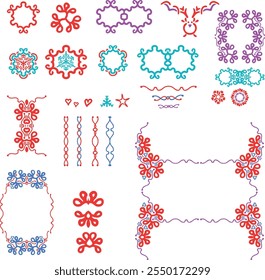 Christmas design elements, border, ornaments, stars, heart shapes, floral patterns, SSTKChristmas