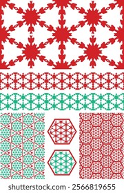 Christmas design elements, border, ornaments, stars, floral patterns