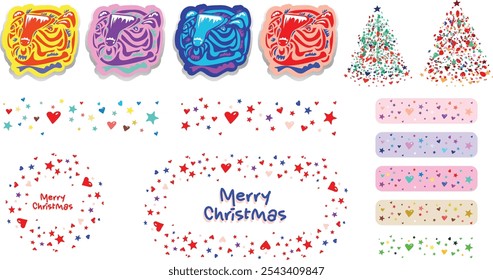 Christmas design elements, border, Christmas tree, stars, heart shapes, SSTKChristmas
