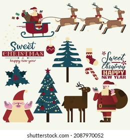 Christmas design elements classical colored flat symbols sketch