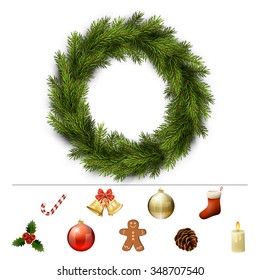 Christmas Design Elements For Custom Wreath Decoration. Xmas Template. Vector Eps10 Illustration