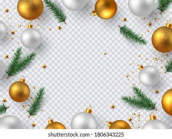 Christmas design elements. Decorative frame for New Year holidays. Isolated on transparent background with copy space. Vector illustration.