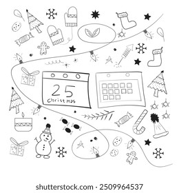 Elementos de diseño de Navidad en estilo doodle
