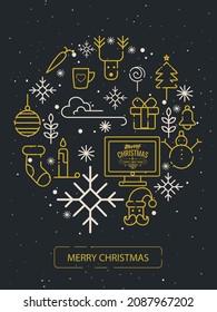 Christmas design elements flat symbols outline