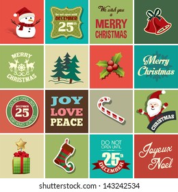 Christmas design elements for greeting card, gift tags and stickers