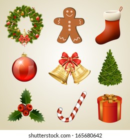 Christmas design elements and icons. Xmas decorations set. Vector eps10 illustration